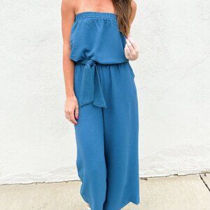 Bishop and Young Wide Leg Belted I'm A Free Spirit Jumpsuit Blue Small